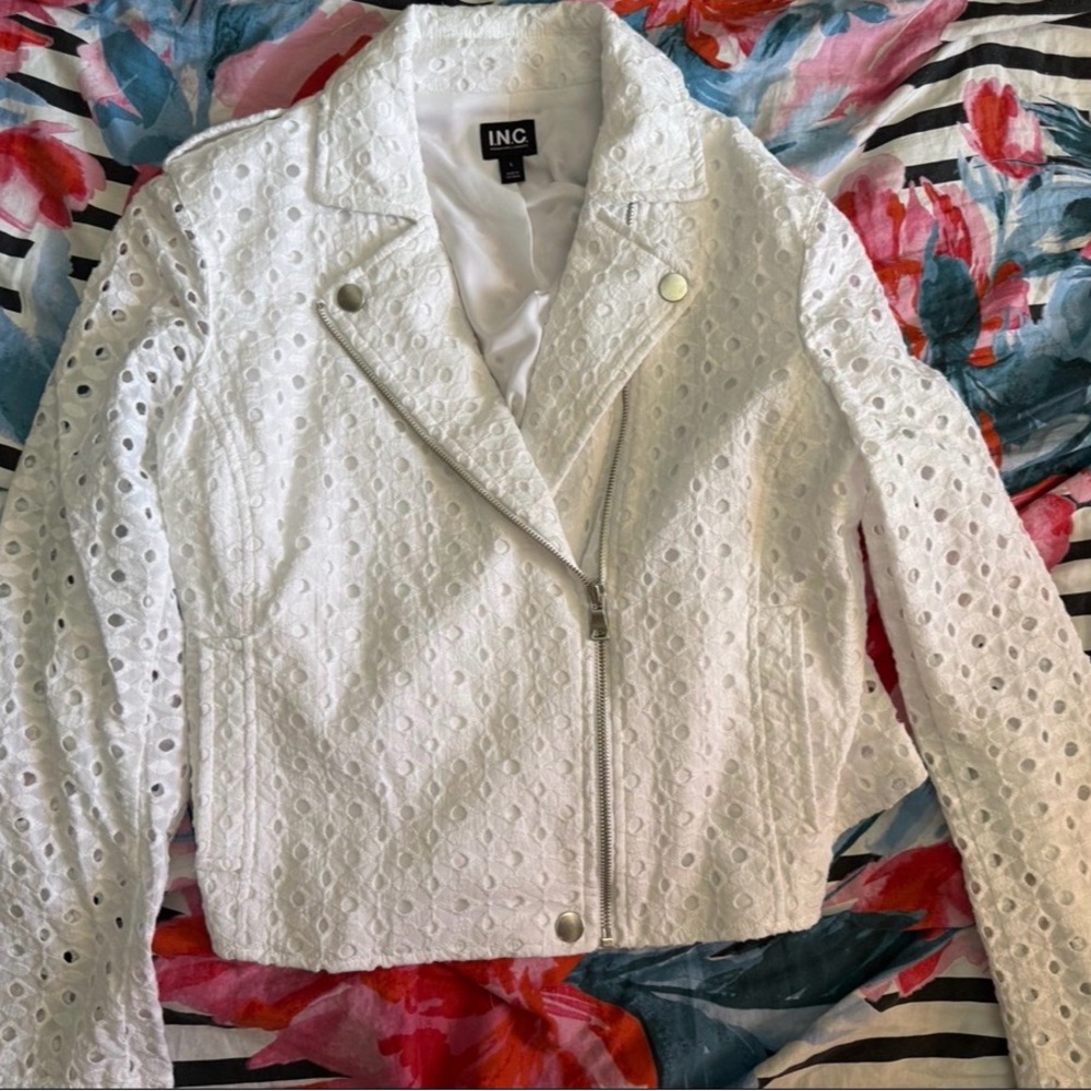 INC International Concepts Women's White Eyelet Blazer